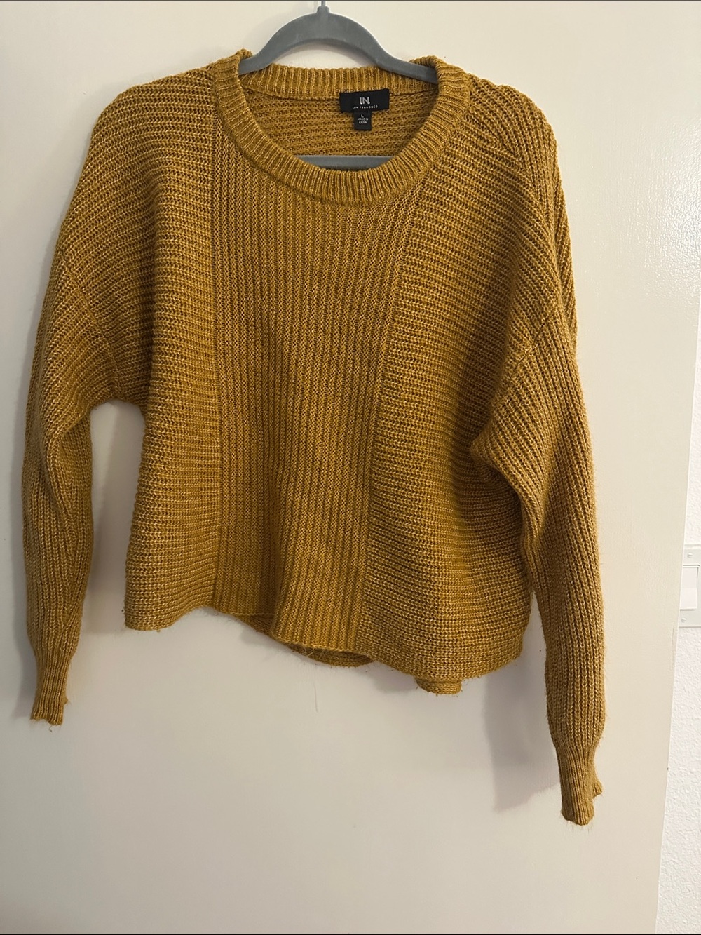I.N. San Francisco Mustard Ribbed Crewneck Sweater